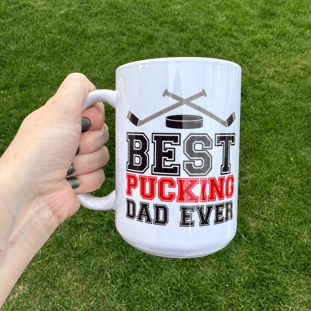 White 'Best Pucking Dad Ever' Mug